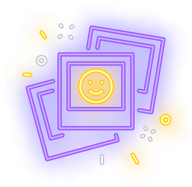 Party photo frames neon sign. Party, celebration and advertisement design. Night bright neon sign, colorful billboard, light banner. Illustration in neon style